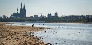 Droogte - foto stadsgezicht met laagstaande rivier