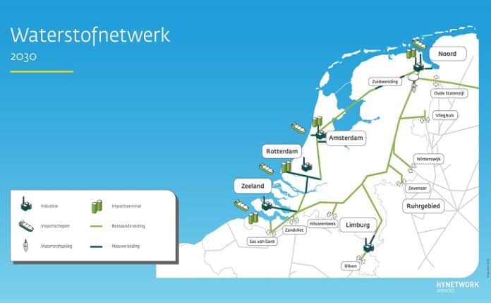 waterstofnetwerk - kaart Nederland met het toekomstige netwerk